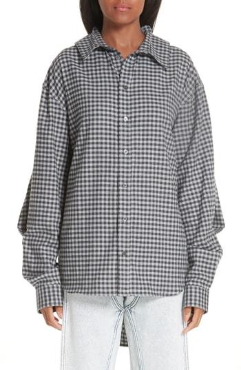 Women's Y/project Double Front Gingham Blouse - Grey