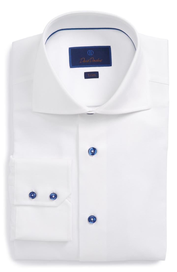 Men's David Donahue Trim Fit Diamond Weave Dress Shirt .5 32/33 - White