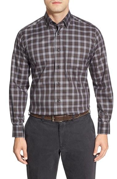 Men's David Donahue Regular Fit Plaid Sport Shirt - Grey