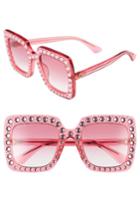 Women's Gucci 53mm Crystal Embellished Square Sunglasses - Pink/ Pink