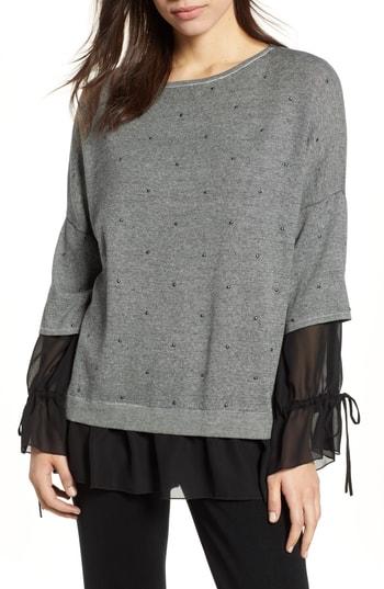 Women's Ming Wang Tie Cuff Tunic Top - Grey