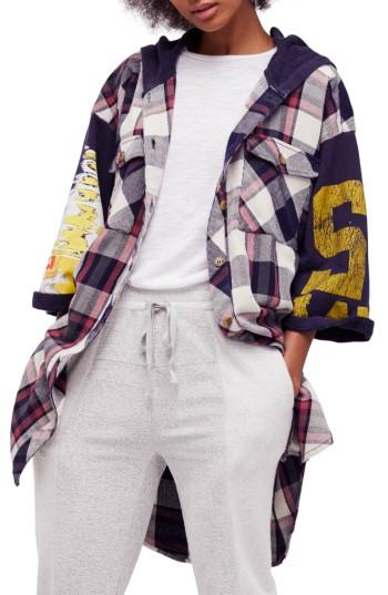 Women's Free People Maddox Plaid Patched Tunic - Blue