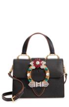 Miu Miu Madras Crystal Embellished Leather Top Handle Bag - Black