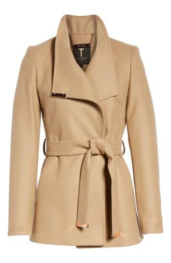 Women's Ted Baker London Wool Blend Short Wrap Coat - Beige