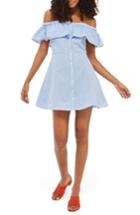 Women's Topshop Dobby Dot Off The Shoulder Dress Us (fits Like 14) - Blue