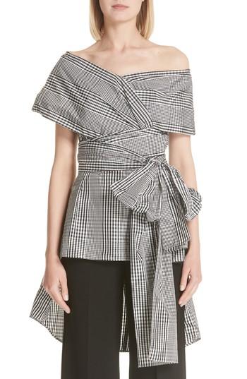 Women's Lela Rose Glen Plaid Wrap Top - Black