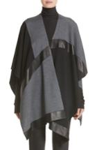 Women's St. John Collection Leather Trim Intarsia Knit Poncho, Size - Black