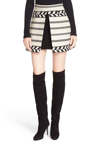 Women's Alice + Olivia 'daysi' Front Inset Jacquard Miniskirt