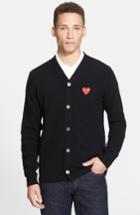 Men's Comme Des Garcons Play Wool Cardigan With Heart Applique