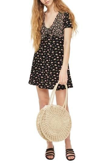 Women's Topshop Mixed Floral Tea Dress Us (fits Like 10-12) - Black