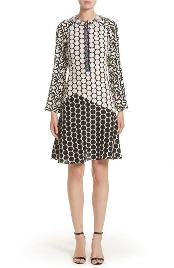 Women's Etro Polka Dot Print Silk Crepe De Chine Flutter Dress Us / 46 It - White