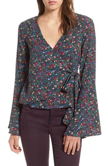 Women's Chloe & Katie Bell Sleeve Wrap Top - Black