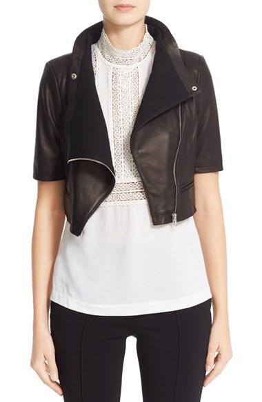 Women's Yigal Azrouel 'gimmy' Crop Lambskin Leather Jacket