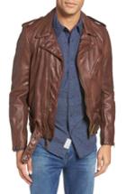 Men's Schott Nyc Hand Vintaged Slim Fit Leather Motocycle Jacket - Brown