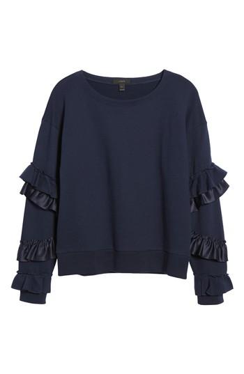 Women's J.crew Ruffle Sleeve Sweatshirt - Blue