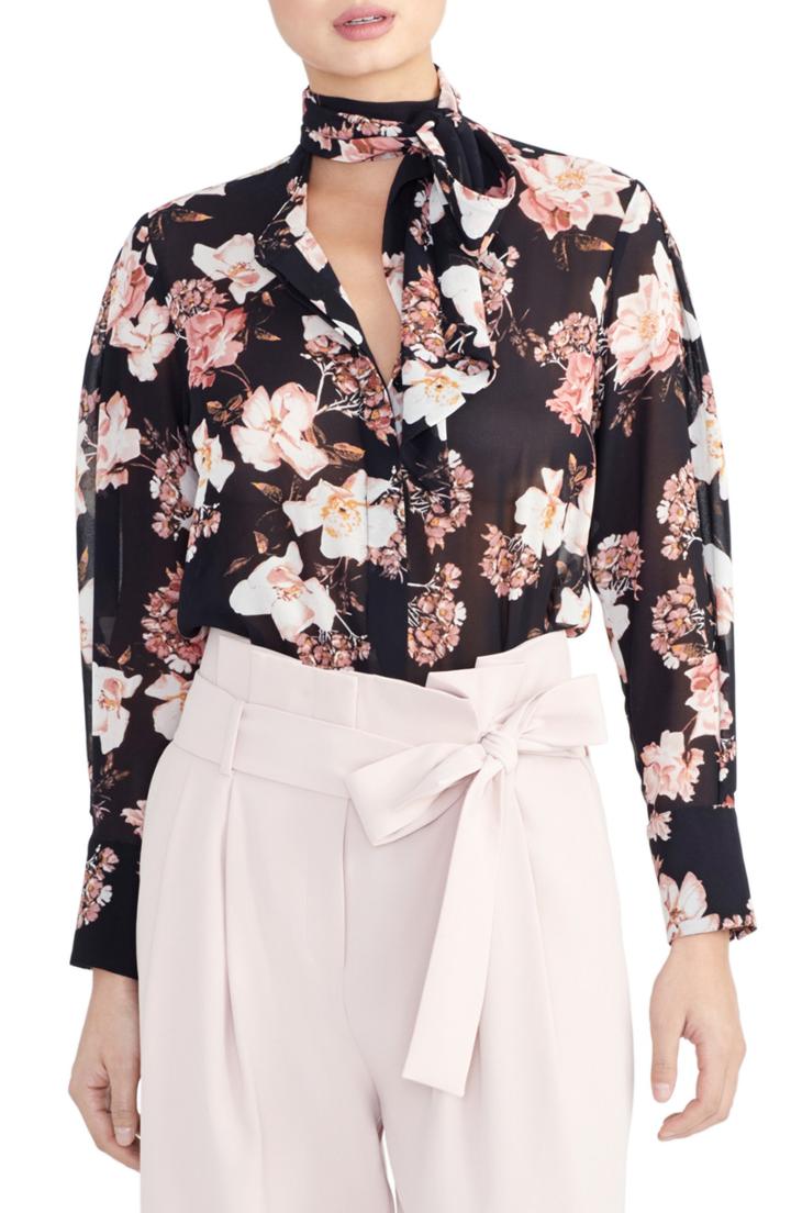 Women's Rachel Roy Collection Floral Bow Blouse - Black