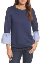 Women's Gibson Ruffle Sleeve Stripe Sweatshirt - Blue