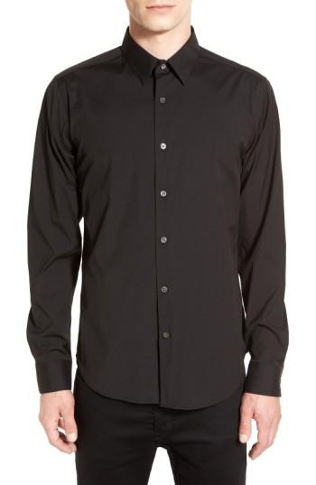 Men's Theory 'sylvain' Trim Fit Long Sleeve Sport Shirt, Size - Black