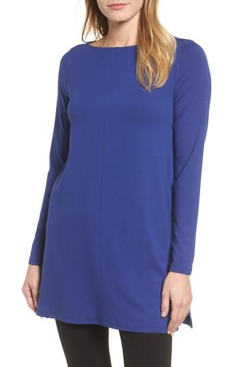 Women's Eileen Fisher Jersey Bateau Neck Tunic, Size - Blue