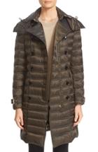 Women's Burberry 'chesterford' Belted Double Breasted Down Coat - Green