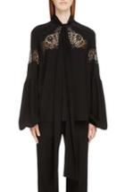 Women's Givenchy Lace Inset Silk Georgette Blouse Us / 34 Fr - Black
