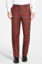 Men's Berle Flat Front Plaid Wool Trousers X 34 - Red