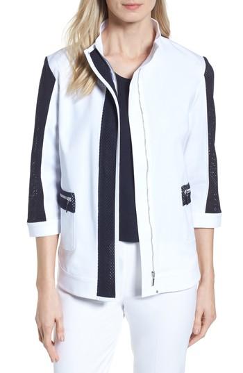 Women's Ming Wang Mesh Trim Woven Jacket - White