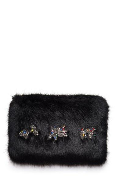 Shrimps Twinkle Embellished Faux Fur Clutch -