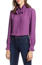 Women's Halogen Ruffle Neck Blouse - Purple