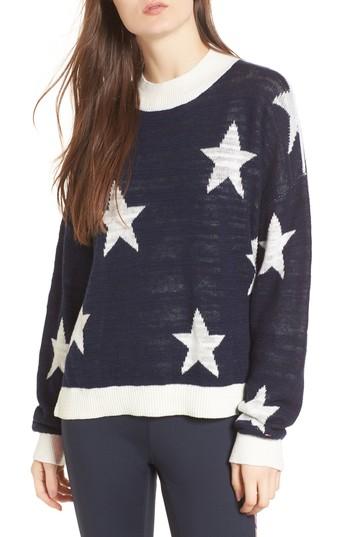 Women's Tommy Jeans Star Pattern Linen Blend Sweater - Blue