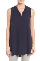 Women's Eileen Fisher Silk Georgette Crepe Asymmetrical V-neck Top, Size - Blue