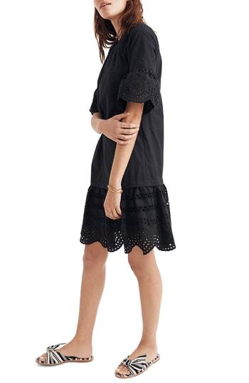 Women's Madewell Eyelet Drop Waist Dress, Size - Black