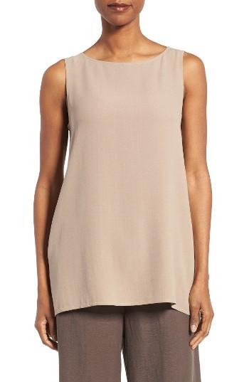 Women's Eileen Fisher Long Bateau Neck Silk Shell - Beige