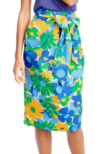 Women's J.crew Morning Floral Tie Waist Skirt - Green