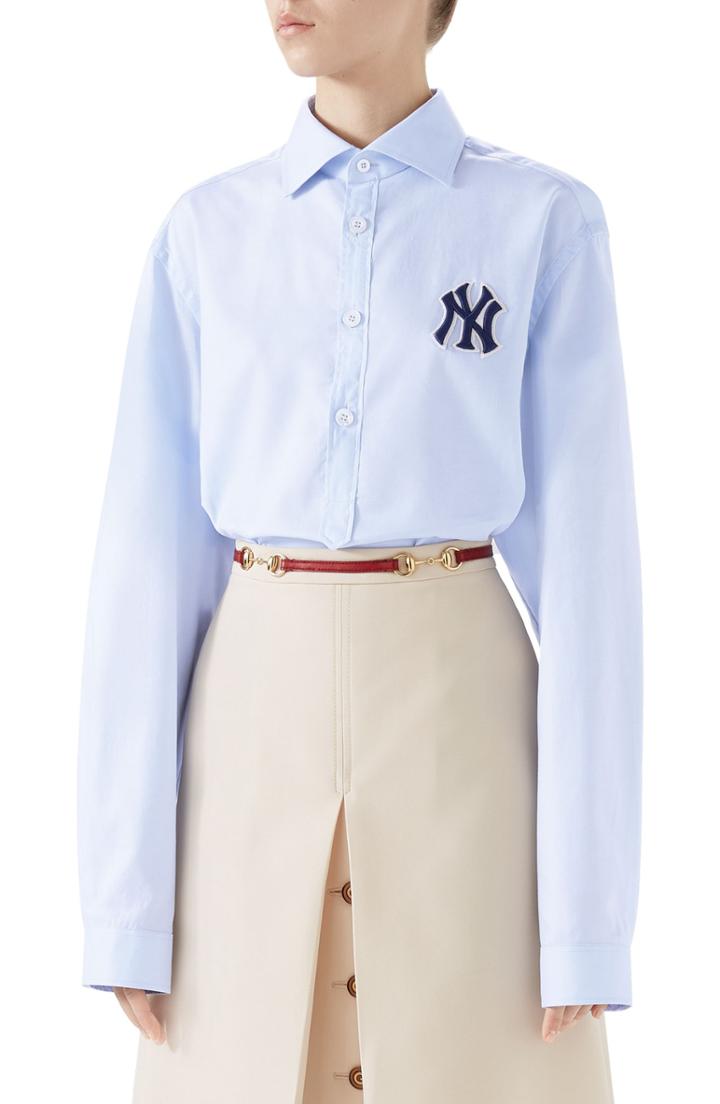 Women's Gucci Ny Patch Cotton Poplin Shirt Us / 40 It - Blue