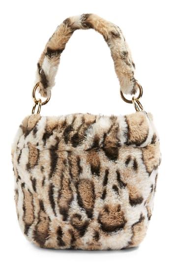 Topshop Teddy Faux Fur Bucket Bag - Brown