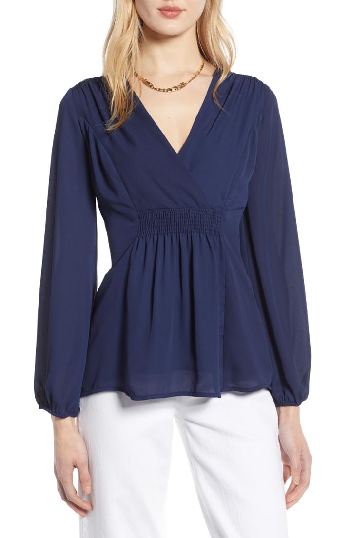 Women's Halogen Faux Wrap Top, Size - Blue