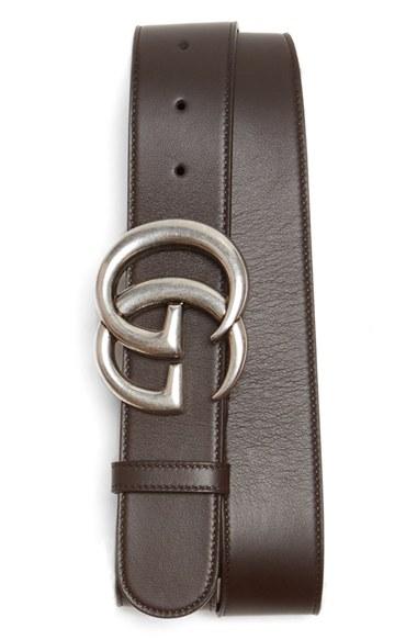 Men's Gucci Logo Leather Belt Eu - Dark Chocolate