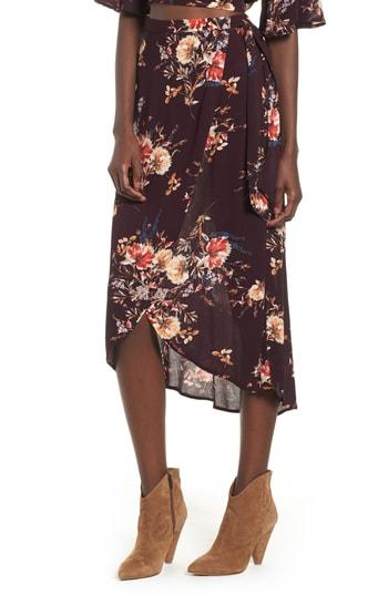 Women's Band Of Gypsies Floral Print Midi Wrap Skirt - Burgundy