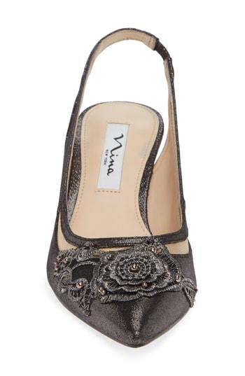 Women's Nina Taela Floral Embellished Slingback Pump M - Metallic