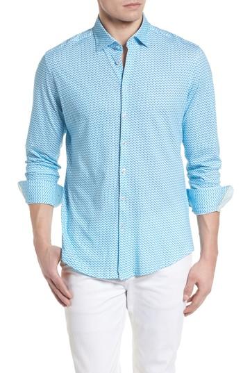 Men's Stone Rose Contemporary Fit Circle Print Sport Shirt (s) - Blue