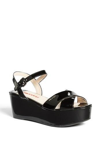 Prada Platform Wedge Sandal Black