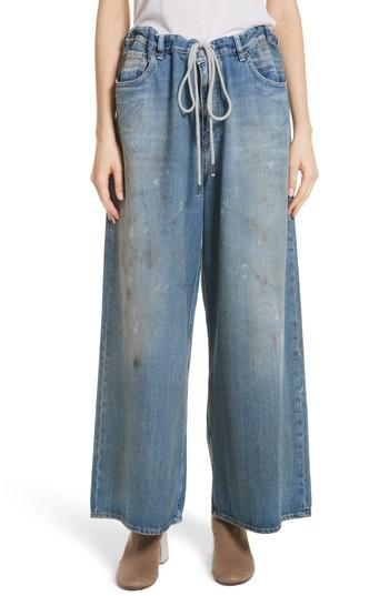 Women's Mm6 Maison Margiela Drawstring Wide Leg Jeans Us / 40 It - Blue