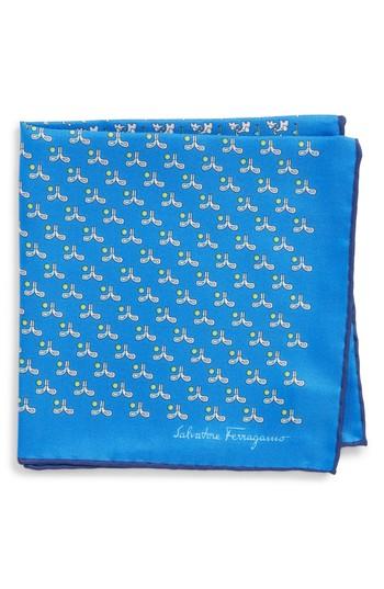 Men's Salvatore Ferragamo Golf Print Silk Pocket Square, Size - Blue