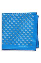 Men's Salvatore Ferragamo Golf Print Silk Pocket Square, Size - Blue