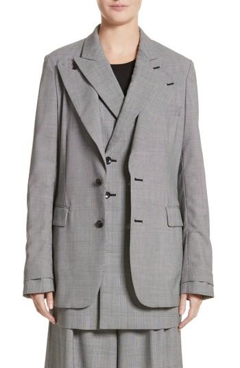 Women's Comme Des Garcons Check Open Back Wool Blazer - Grey