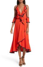 Women's Milly Bryce Ruffle Stretch Silk Fit & Flare Dress - Red