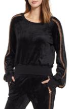 Women's Pam & Gela Crop Stripe Sleeve Sweatshirt, Size - Black