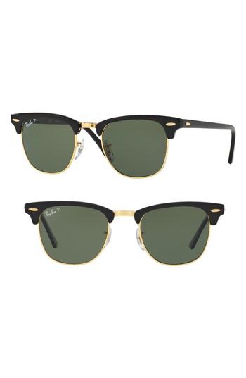 Women's Ray-ban 'classic Clubmaster' 51mm Polarized Sunglasses - Polar Black