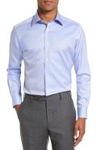 Men's David Donahue Trim Fit Microcheck Dress Shirt - 32/33 - Blue